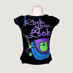 Y2K Beautees Black Baby Tee Rock Your Look Graphic T-Shirt Scene #15